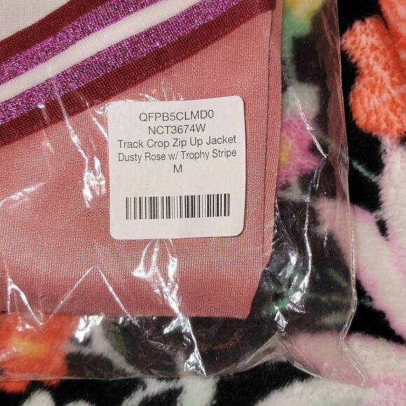 New American Apparel Track Crop Zip Up Jacket Dusty Rose w Trophy Stripe M - Picture 6 of 8